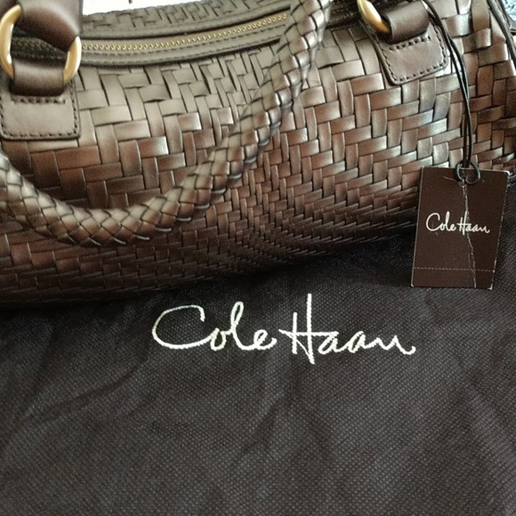 #2 HOST PICK Cole Haan DESIGNER Rollbag Bronze Woven LEATHER NWT - Picture 4 of 8